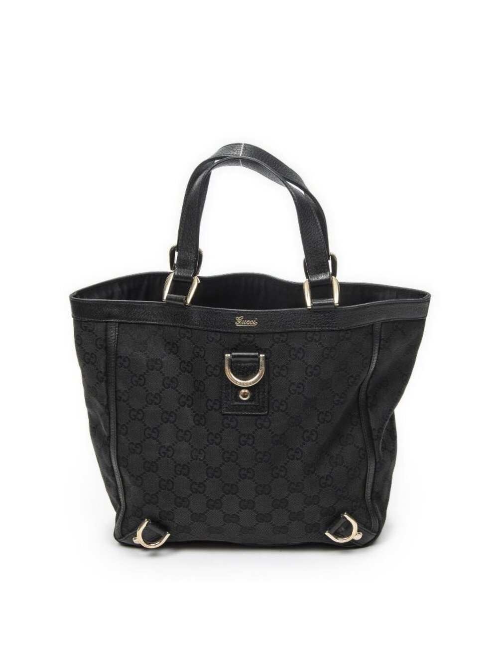 Gucci Small Abbey D Ring Tote Bag Black GG Canvas